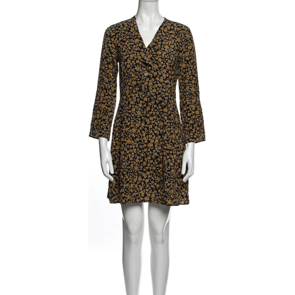 Derek Lam 10 Crosby Silk Mini Dress | Size 4 | Navy White Print Long Sleeve